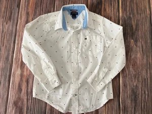 Tommy Hilfiger Boys Button Down Shirt White Size 5 All Over Logo Longsleeve - Picture 1 of 6