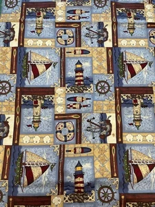 VIP Cranston Fabric Cotton Leslie Beck Nautical 44" x 4 Yards - Picture 1 of 6