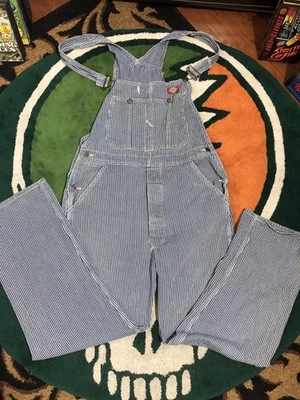 Vintage Dickies Overalls Bibs 34x32 Pinstripes Conductor Railroad Carpenter Work - Image 1 of 4