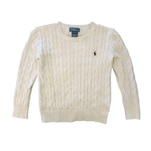 Polo Ralph Lauren Sweater Boys Size 7  Cream Cable Knit Crewneck Long Sleeve - Picture 1 of 7
