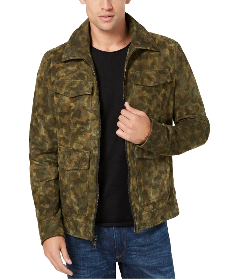 Michael Kors Mens Suede Trucker Jacket, Green, Medium - Image 1 of 1