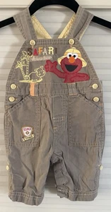 Vintage Elmo's World Overalls Khaki Safari 0-3 Months 2007 Sesame Street Bibs - Picture 1 of 6