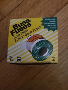 Buss Bussmann TL25 Fuses 25 Amp Time Delay Edison Base Tron New box of 4 - Picture 1 of 2
