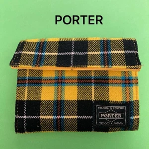 Cartera PORTER HEAD PORTER Amarilla Cuadros Tartán Triple Hecha en Japón Sin Usar - Imagen 1 de 11