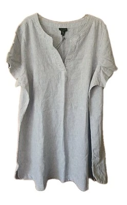 Tahari 100% Linen Plus SZ Light Blue Striped Short Sleeve Shift Dress SZ 3X NWT - Image 1 of 4