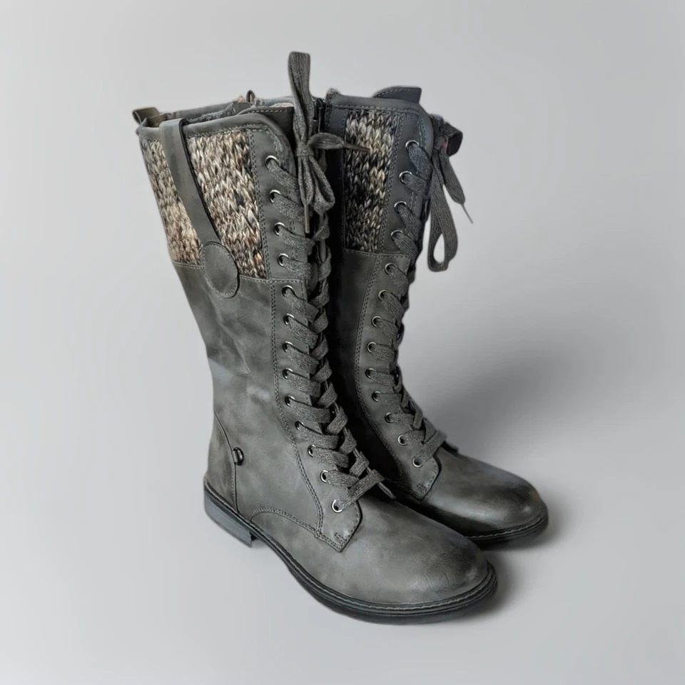 Patrizia SHARLA Gris Hasta la Rodilla Con Cordones Cremallera Invierno Tejido Suéter Botas Para Mujer 8 Foto 1 de 4