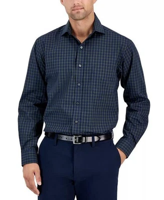 Camisa de vestir Club Room para hombre ajuste regular a cuadros rendimiento verde marino-15,5 34/35 Foto 1 de 4