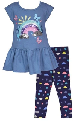 NEW Bonnie Jean Girls Size 12 "BLUE SEQUIN RAINBOW" Tunic Top Legging Pant Set - Image 1 of 4