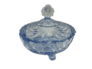 Cambridge Vtg Caprice Moonlight Blue 3Footed Covered Candy Dish w/Ornate Finial - Picture 1 of 16