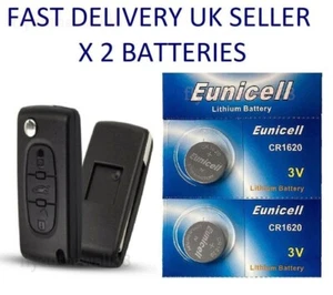 2 X AUTO FOB BATTERIEN FÜR CITROEN C2 C3 C4 C5 C6 C8 KLAPPSCHLÜSSEL CR1620 BATTERIE - Bild 1 von 1