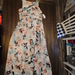 Vestido formal para mujer talla L (12) rosa malva lt azul estampado floral tela brillante - Imagen 1 de 11