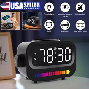 NEW Bluetooth Wireless Speaker Home Clock Alarm 15W Wireless Charging Charger/US - Picture 1 of 15