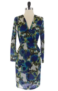 VON VONNI Women's Susanne Gray Floral Long Sleeve V-Neck Dress Sz S $130 NEW - Picture 1 of 2