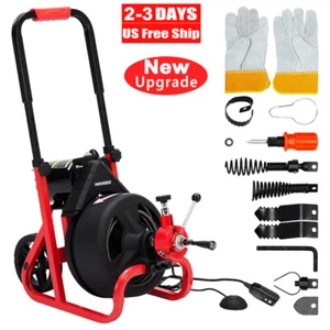 100Ft x 3/8'' Sewer Snake Drain Auger Cleaner Cleaning Machine w/ Cutters+Gloves - Picture 1 of 8