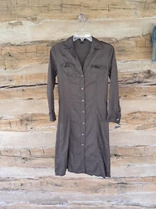 Theory Women's Dress Megan Long Sleeved Button Front Linen Blend Brown Size 4 - Picture 1 of 12