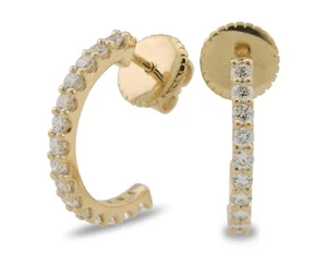 Half Hoop Diamond Earrings Lab Created 1.01 ct  in 14k Solid Yellow Gold - Picture 1 of 9