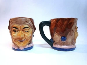 (2) Vintage TOBY Joker Mugs Small 3" Ceramic China Cups Winking Eye Jester Japan - Picture 1 of 7