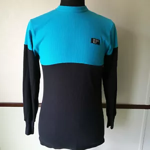 Vintage 90s Bugle Boy Two Tone Black Aqua Blue Long Sleeve Thermal Shirt Sz M - Picture 1 of 6