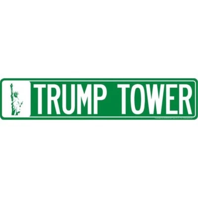 УЛИЧНЫЙ ЗНАК TRUMP TOWER 24 X 5 ДЮЙМОВ ТИСНЕНЫЙ МЕТАЛЛ НЬЮ-ЙОРКСКАЯ ДОРОГА НЬЮ-ЙОРК ЧЕЛОВЕК ПЕЩЕРА ГАРАЖ - Изображение 1 из 4