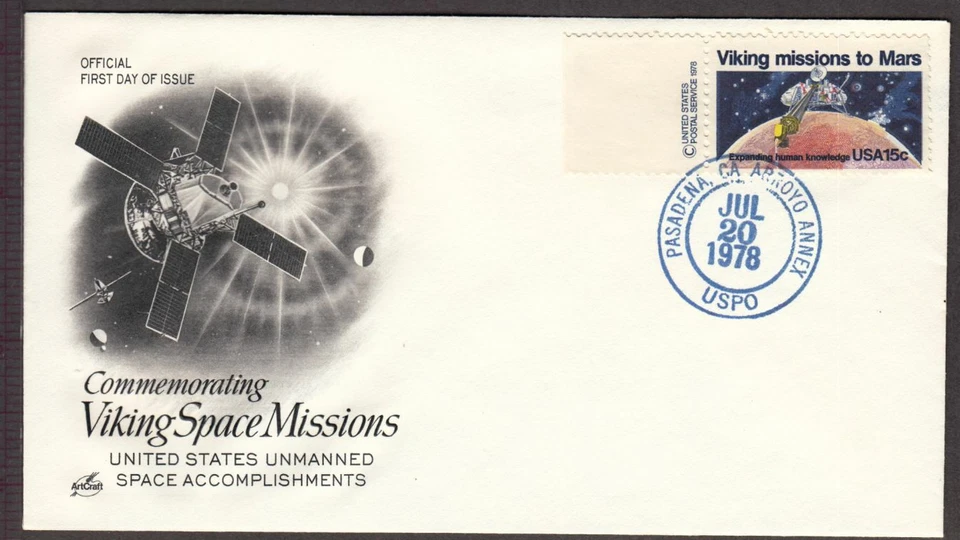 1978 Viking Mars Mission Sc 1759 FDC ArtCraft unofficial blue Pasadena cancel - Image 1 of 1
