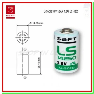 Saft LS 14250 Batteria Pila 3,6V Li-SoCl2 MEZZA STILO 1/2AA STD 1200mAh xSensori