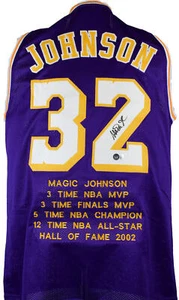 Magic Johnson Autographed Purple Pro Style STAT Jersey-Beckett W Hologram *Black - Picture 1 of 5