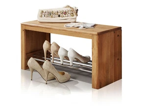 Bank Dielenbank Schuhregal VERONA Massivholz Wildeiche massiv geölt B100xT30xH40 - Bild 1 von 2