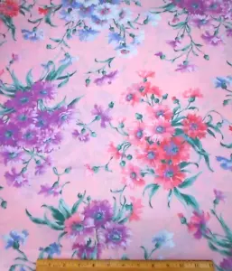 Chintz Fabric By Half-Yard Pink Blue Purple Floral on Pink Polish Cotton #PC - Picture 1 of 3