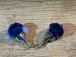 Two Small 1 .5" Dark Blue Solid Crystal Glass Drawer Pulls set of Two (2) HO35d - Picture 1 of 23