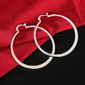 Solid Round Earrings 925 Sterling Silver Hoop Earrings - Bild 1 von 5