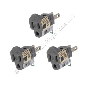 3 adaptadores de salida única gris Cooper con terminal de conexión a tierra 15A 125V 2 polos 2 cables - Imagen 1 de 4