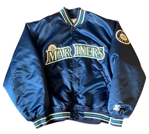Vintage 90s Starter Diamond Collection Seattle Mariners Bomber Jacket Size L - Picture 1 of 7