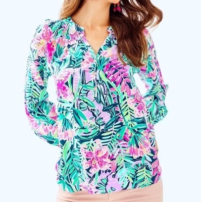 Lilly Pulitzer Long Sleeve Top Multi Color Woman’s Floral Silk Blouse M - Image 1 of 4