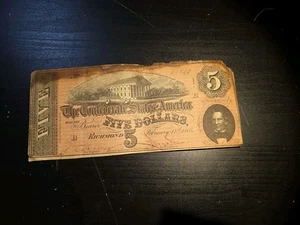 Antique 1864 $5 Confederate Bank Note B Series #80842 Richmond, VA Uncertified - Picture 1 of 9