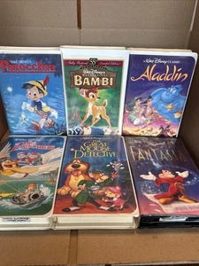 6 Walt Disney Classic VHS black diamond Fantasia Bambi Aladdin Pinocchio Rescuer - Picture 1 of 24
