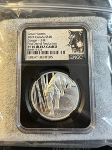 2024 Canada 1 oz Silver Proof Great Hunters Cougar NGC PF70 FDOP Ultra Cameo - Picture 1 of 4