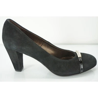 AGL Black Suede Diamante Crystal Bit Cap Toe Black Suede Pumps SZ 37.5 Formal - Image 1 of 4