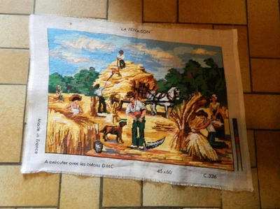 VTG DMC Tapisserie La Fenaison Scène Fauchage Broderie Aiguille France 59x42cm - Photo 1/2