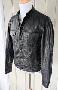 The Kooples Black Leather Biker Jacket, Tagged XL Fits M, Parisian Slim - Picture 1 of 13