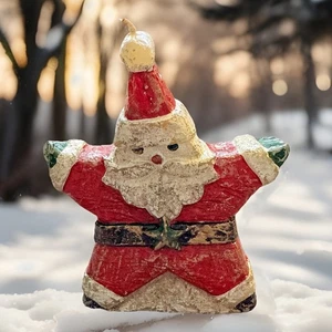 Vintage SANTA CLAUSE Candle Handmade RUSTIC 6” Red White Star Shape Christmas - Picture 1 of 10