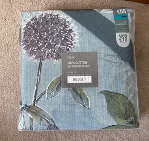 BRAND NEW Next 100% cotton 200 thread count blue floral reversible bedset KING - Picture 1 of 3