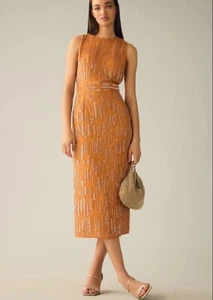 Mac Duggal Beaded Sleeveless Sheath Cocktail Dress- Size 14 Saffron Orange - Picture 1 of 13