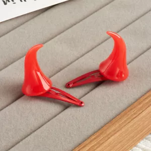 1 Pair Red Devil Horns Hair Clips Small Vampire Hairpin for Cosplay Halloween - Picture 1 of 7