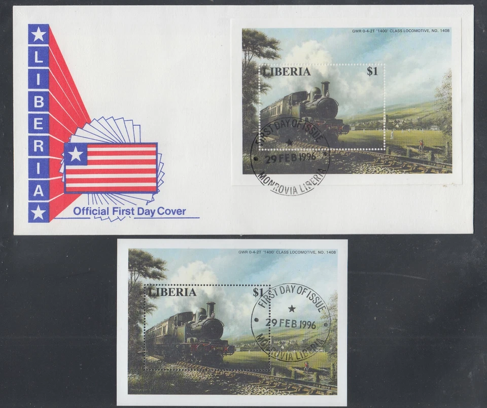 Liberia #  1196 FDC & 1196 SS with FD Cancel Train Locomotive - Image 1 of 1