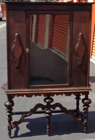Beautiful Antique Jacobean Revival Cabinet - BEAUTIFULLY CARVED - ORIGINAL GLASS Cover