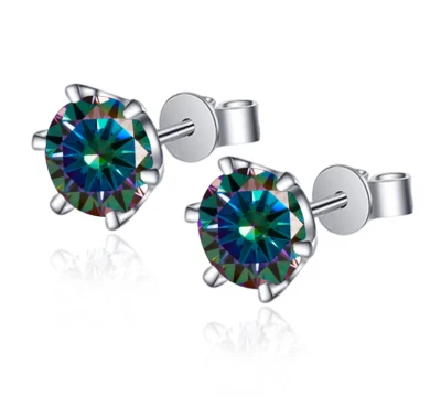 1ct Multi Colors and Cuts Moissanite Stud Earrings 925 Sterling Silver Stud-GRA - Image 1 of 4