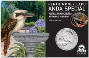 2022 Perth ANDA Expo Special Kookaburra 1oz Silver CoinInCardw/NumbatPrivyMark - Picture 1 of 5