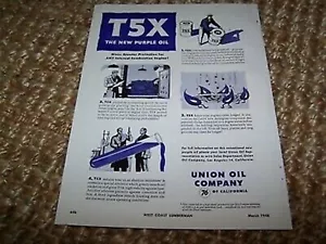 c1948 Vintage Druckanzeige LILA ÖL, T5X von Union Oil Company 76 ~ 8 x 11,5 Zoll - Bild 1 von 1