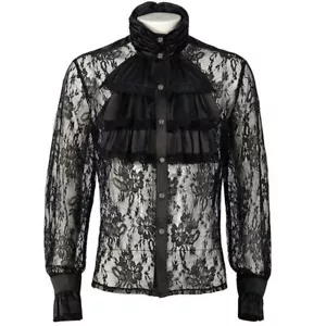 Men Victorian Shirt with Jabot Medieval Gothic Pirate Vampire Halloween Shirt - Picture 1 of 9