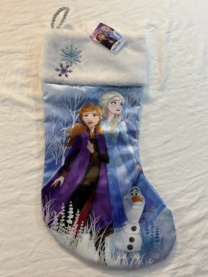 Medias Disney Frozen Navidad Vacaciones Elsa Anna Olaf Azul Satinado 18" NUEVAS Foto 1 de 4